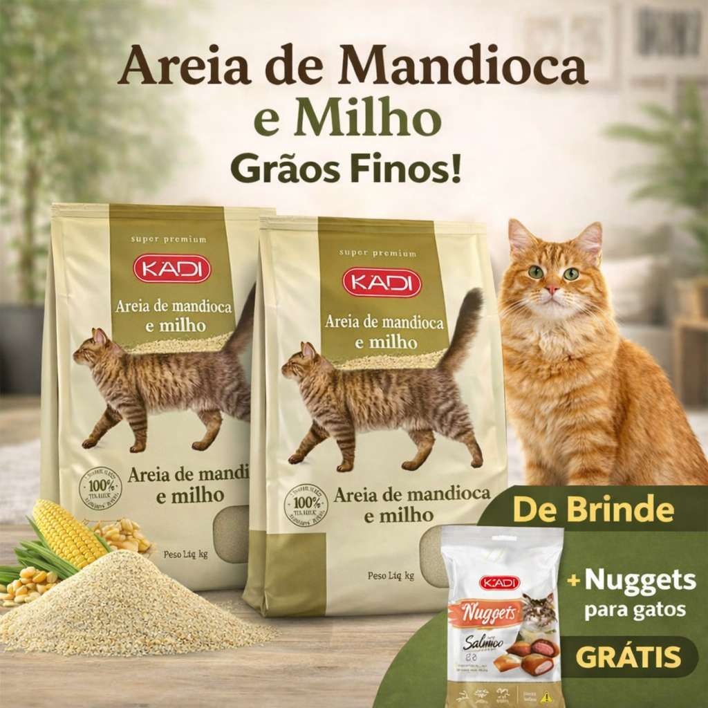 Areia de Mandioca e Milho Para Gatos 8kg 2 Pacotes + Brinde Nuggets ...