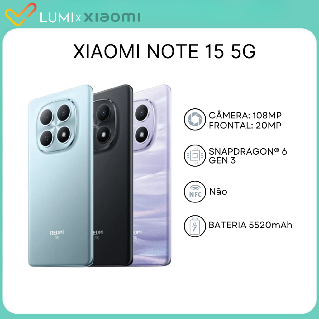 Xiaomi Redmi Note 15 5G Versão Global 256GB+8GB RAM, Processador ...