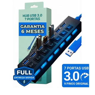 Régua Hub USB 3.0 7 ou 4 Entradas 5Gbps Excelente Taxa de Transferência Conecta Diversos Aparelho