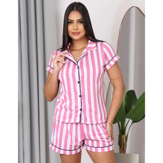 Pijama Feminino Americano Estampado com Golinha com Botão Funcional Leve Fresco Conforto em Oferta na Shopee