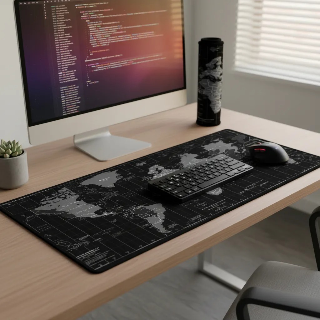 Mouse Pad Grande Gamer Desk Pad Mapa Mundi 80x30cm Preto Preto Mapa ...