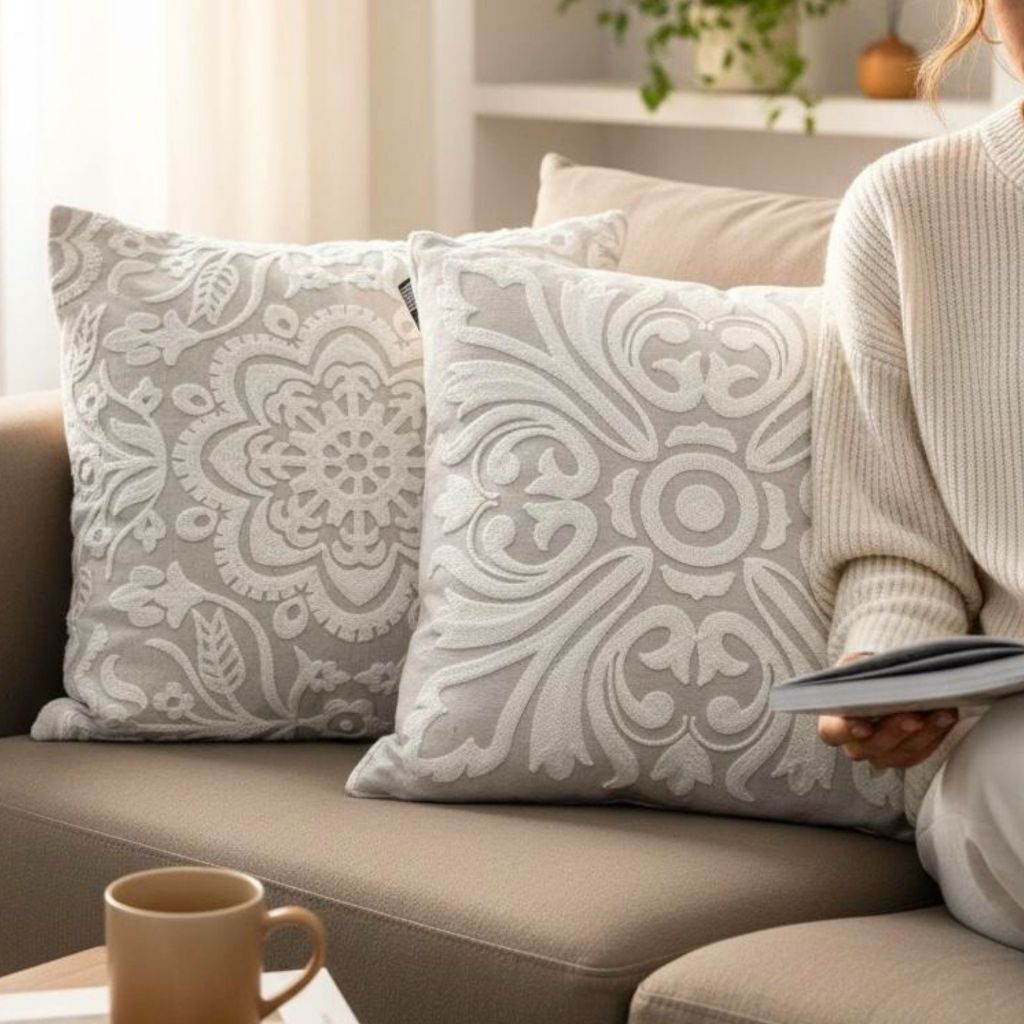 Kit 2 Capas de Almofada Bordada Alto Relevo Decorativa Quarto Sala Decoração Sofá 43x43 | Shopee Brasil