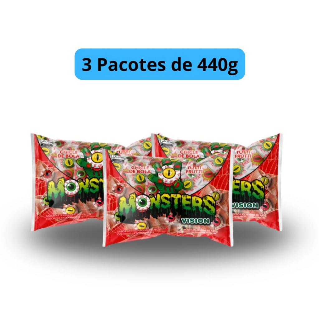 CHICLE MONSTERS VISION 440G TUTTI FRUTTI DANNY - KIT COM 3 PACOTES