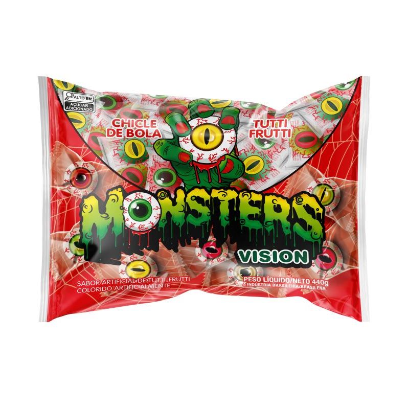CHICLE MONSTERS VISION 440G TUTTI FRUTTI DANNY - KIT COM 3 PACOTES