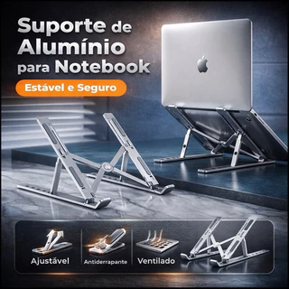 Base Suporte Dobrável para Notebook em Alumínio | Ajustável, Portátil e Ergonômica cor prata