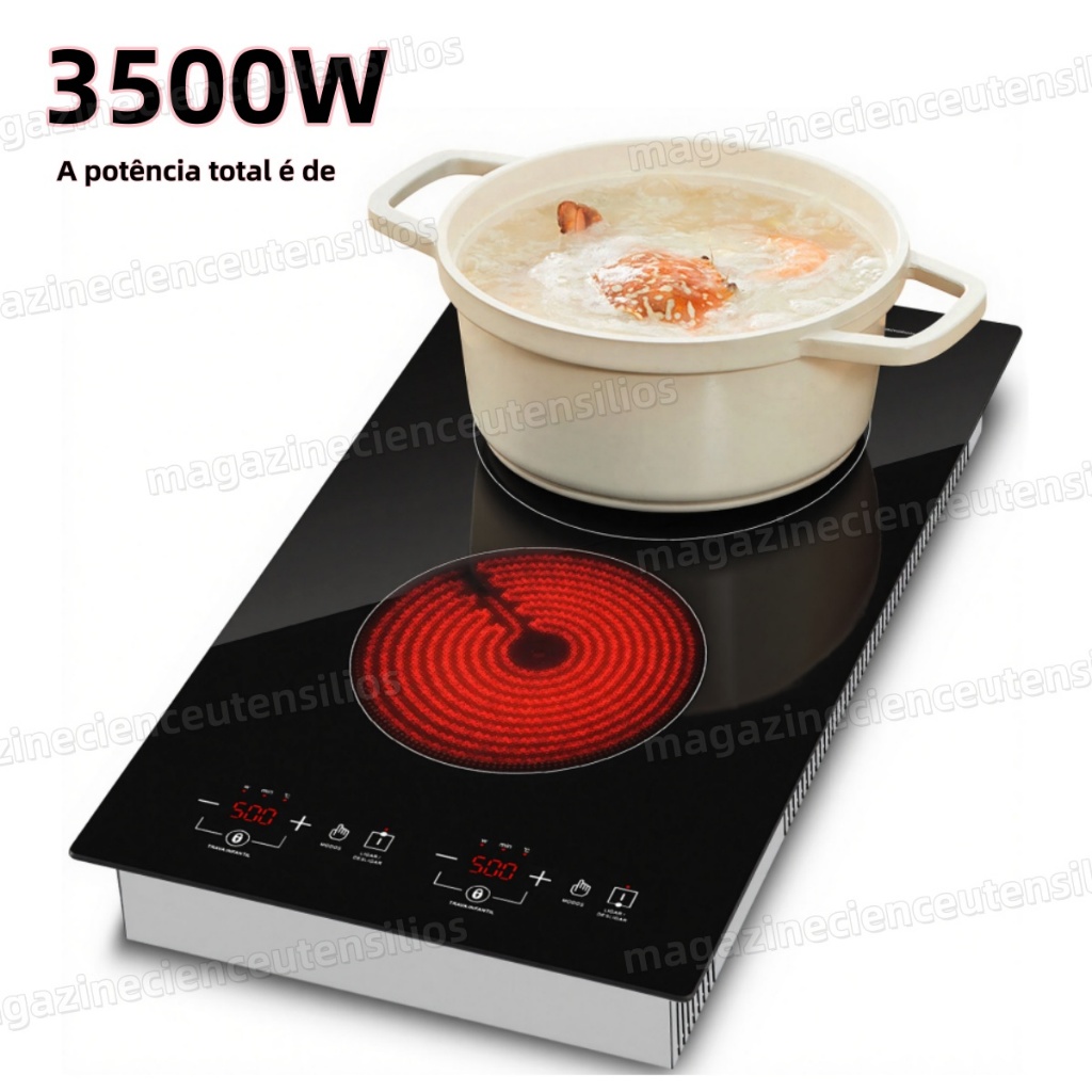 3500W Fogão Cooktop 2 Bocas Embutir Indução Vitrocerâmica 110V/220V