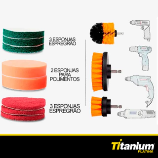 Jogo de Escovas Rotativas 1/4” para Furadeira - Limpeza Automotiva Nylon 14 Peças Titanium Platina em Oferta na Shopee