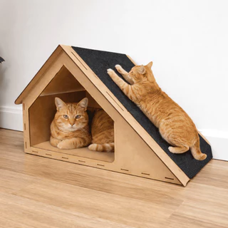 Rampa Casa de Gato Toca Para Gatos Arranhador Brinquedo Playground MDF Carpete 30x47x36cm