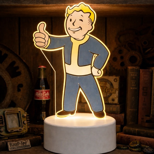 Luminária Fallout Vault Boy LED Acrílico 15cm + Base Game Jogo Serie ...