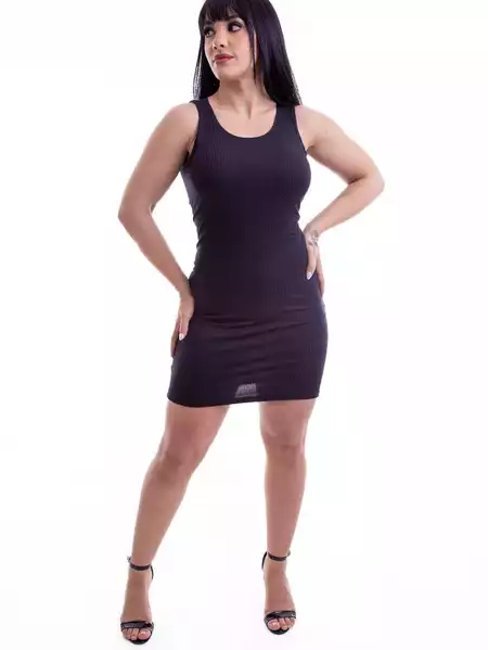 Vestido Curto Malha Canelada Versátil Casual Moda Feminina Tendência Promoção Verão Blogueira