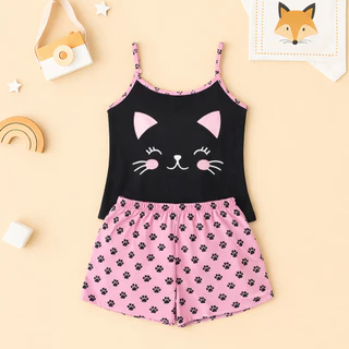 Baby Doll Gatinho Preto Fofo Malha Premium Pijama Feminino Adulto Short Alça Fina Verao Confortavel em Oferta na Shopee