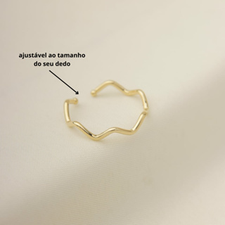 Anel Ajustável Feminino Ondas, Minimalista Delicado e Elegante, Uso Diário, Banhado a Ouro 18k