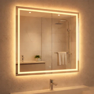 Espelho Quadrado 40x40 Jateado Fino LED 3 Cores Touch Banheiro Lavabo Quarto Luxo em Oferta na Shopee