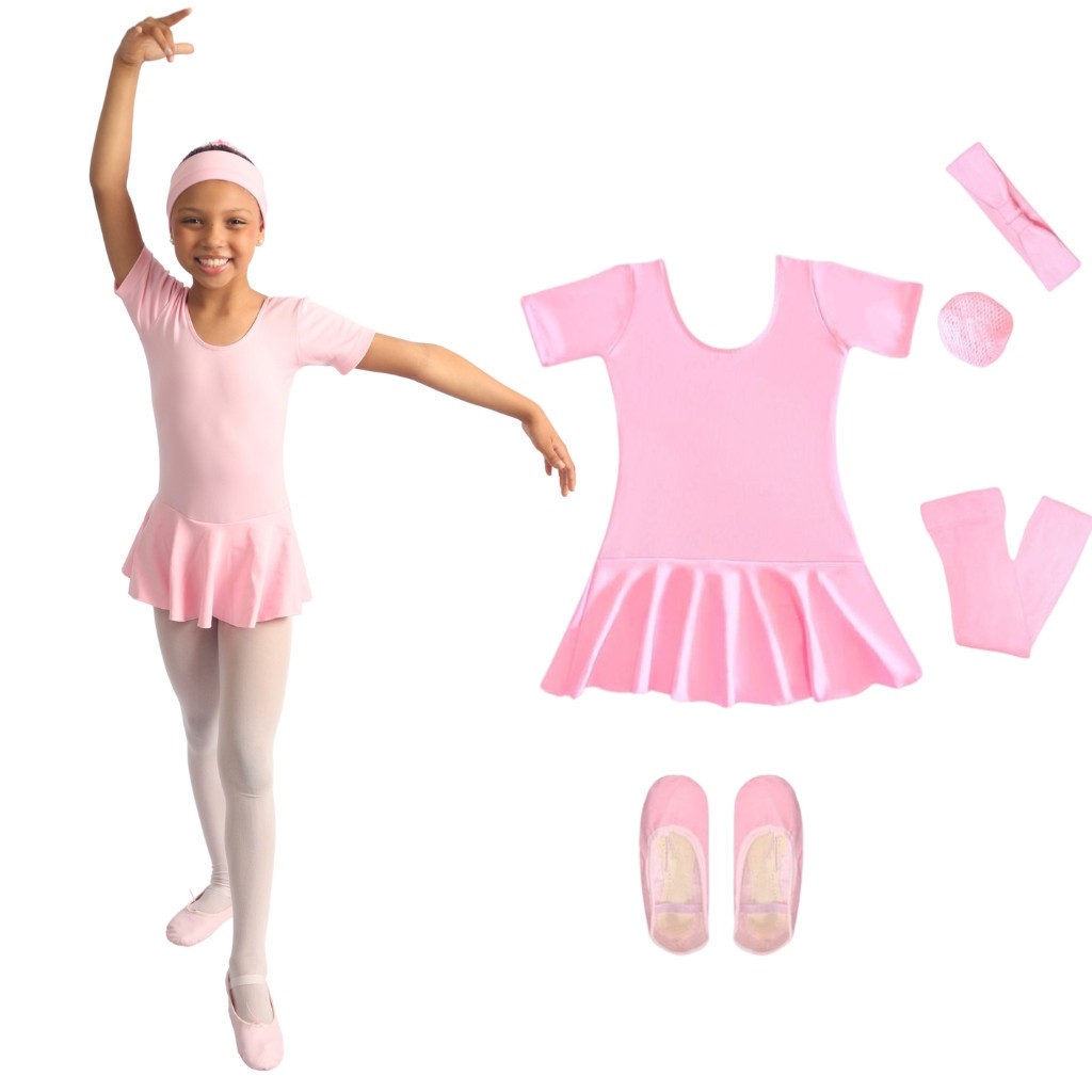 Kit Ballet 5 Itens Ballet Baby Class Collant Manga Com Saia Embutida ...
