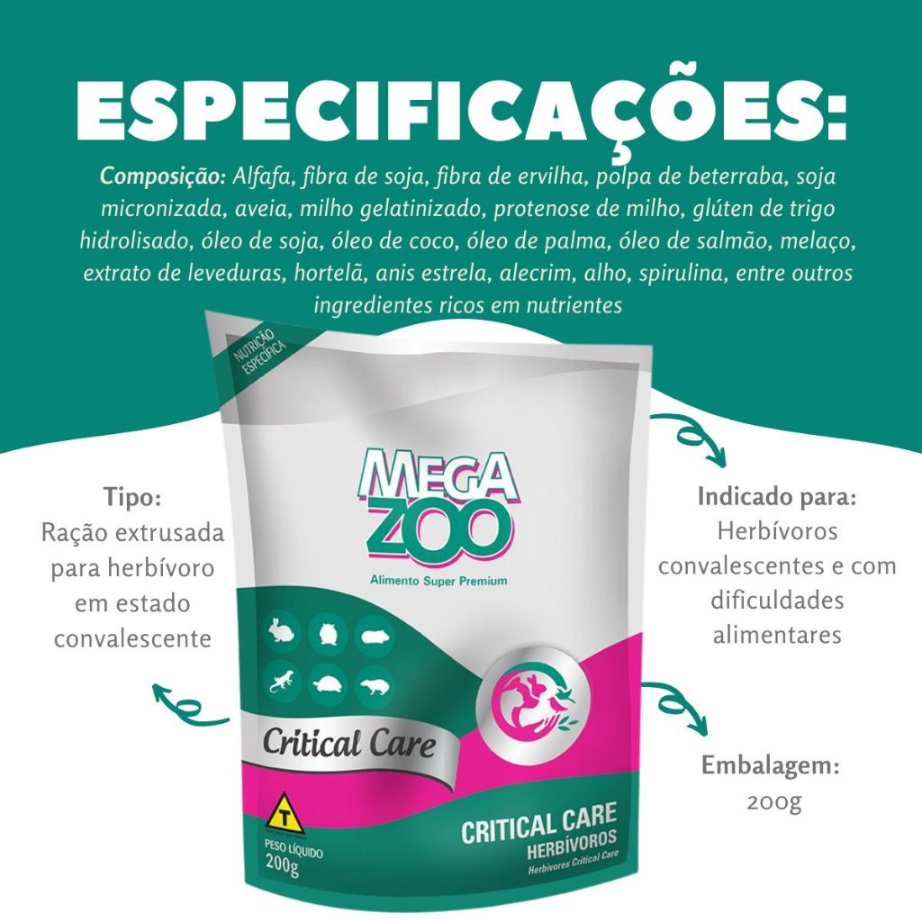 Critical Care Megazoo Herbívoros 200g Coelhos Chinchilas Porquinho