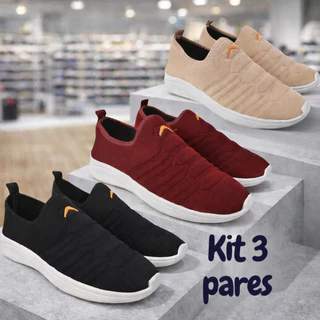 Kit 3 Pares Tênis Calce Fácil Adulto Feminino Unissex