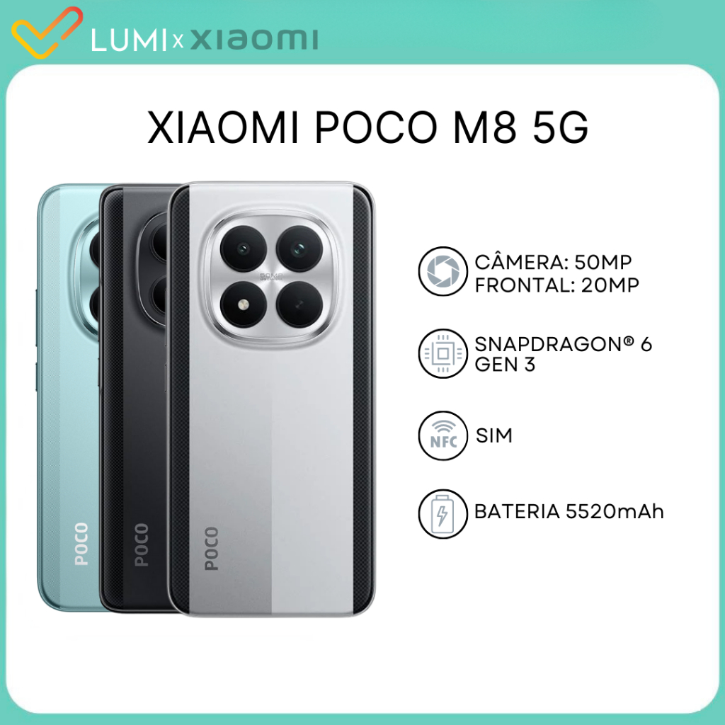Xiaomi Poco M8 5G, Versão Global, 256GB/512GB + 8GB RAM