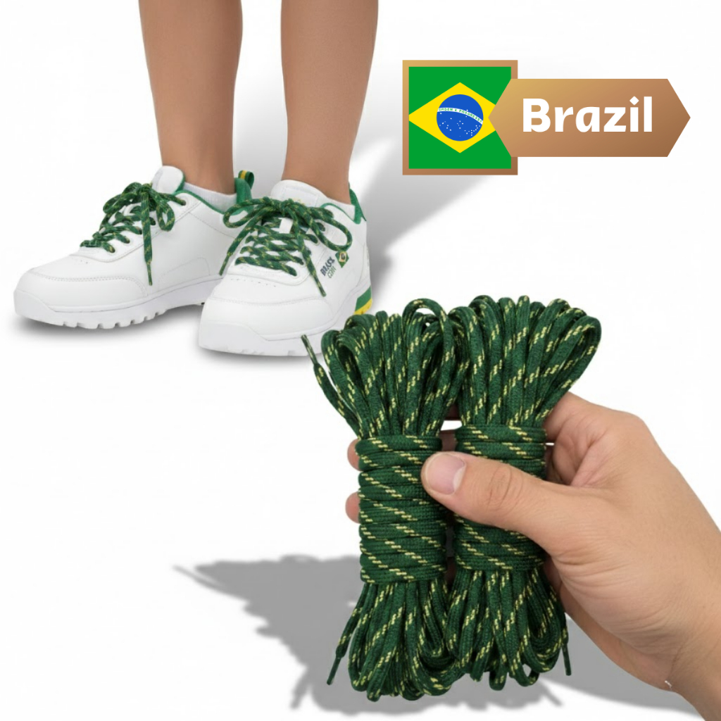 Par de Cadarços Brasil Temáticos Verde e Amarelo Copa do Mundo Infantil Adulto Festa futebol 140cm 2026 redondo em Oferta na Shopee