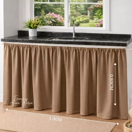 Cortina de Pia Cozinha Tecido Oxford Liso Uma Parte Só 1,40m x 0,80cm Lindas Cores