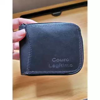 Carteira Masculina Couro Legítimo com Zíper Porta Cartões RG e Dinheiro