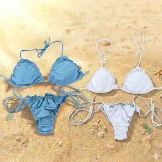 Kit 2 Biquinis Cortininha com forro Bojo Removível Calcinha Amarrar Meio Fio Dental Verão 2025 em Oferta na Shopee