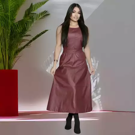 Vestido Mídi elegante moda Evangélica tecido de couro leva cinto em leva zíper invisível