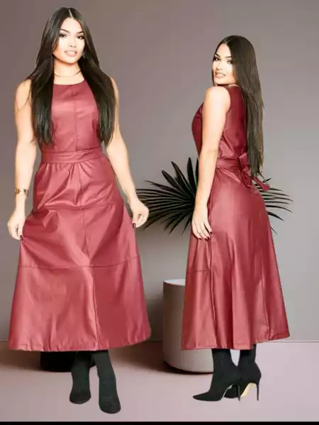 Vestido Mídi elegante moda Evangélica tecido de couro leva cinto em leva zíper invisível