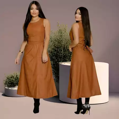 Vestido Mídi elegante moda Evangélica tecido de couro leva cinto em leva zíper invisível