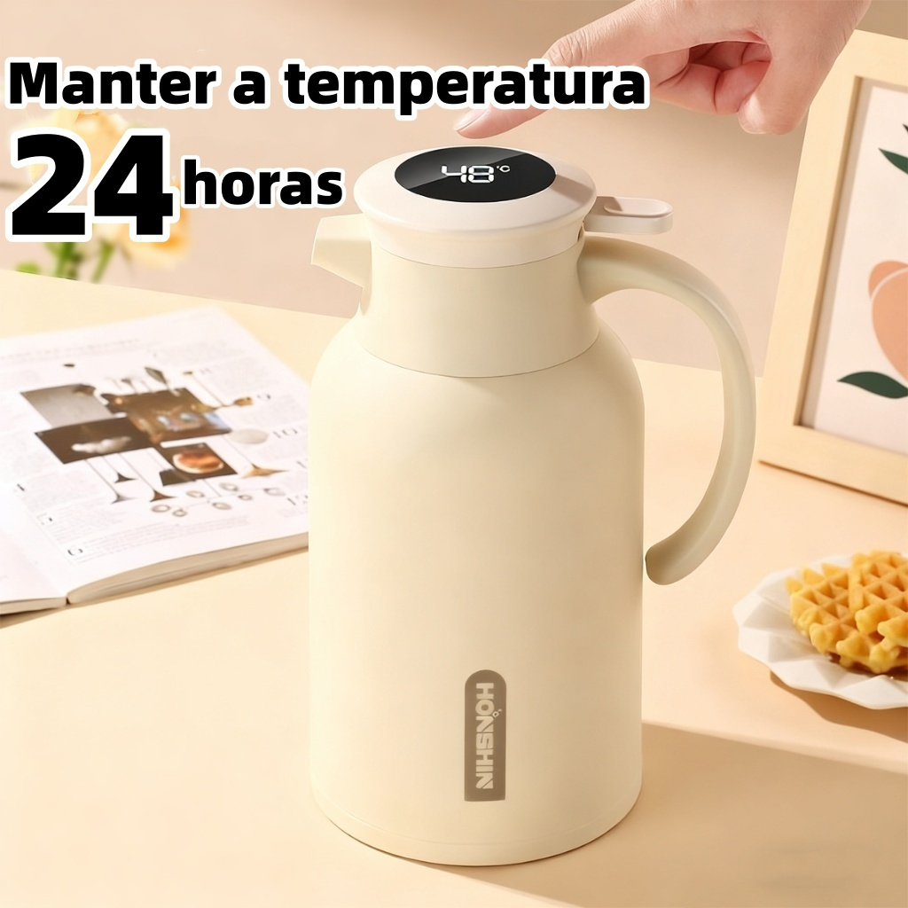 Garrafa Térmica 1 Litro Com Termômetro Led Para Chás / Café 
