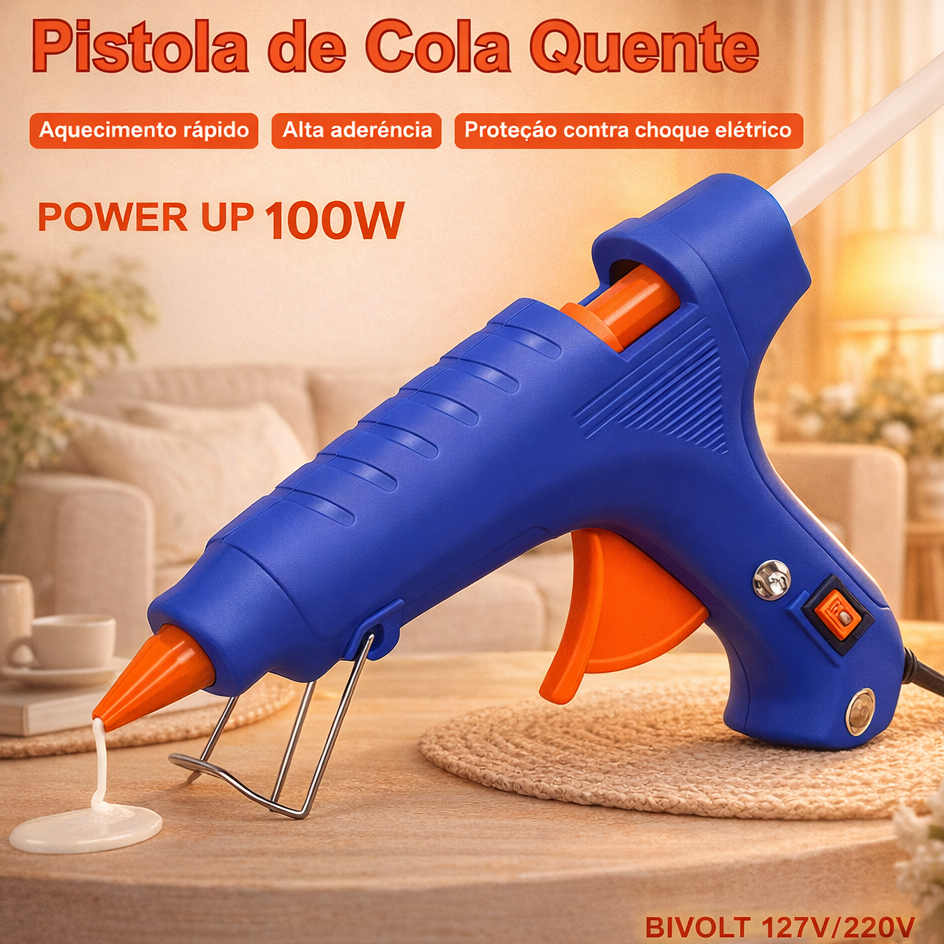 Pistola de Cola Quente Profissional 100W Bivolt Artesanato Liga/Desliga ...
