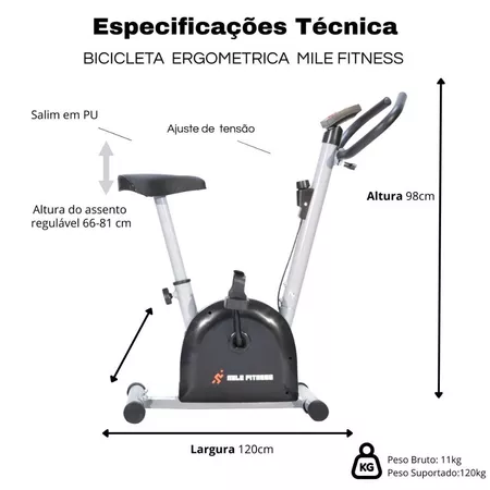 Bicicleta Ergométrica Mile Fitness com Monitor de Velocidade e Calorias até 120kg