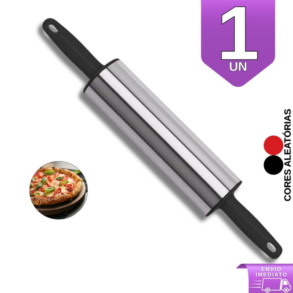 Rolo de Massa Giratório Antiaderente de Inox Pau de Macarrão