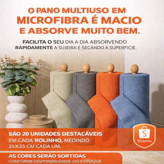PANO MULTIUSO EM ROLO DE MICROFIBRA DESTACAVEL - LIMPEZAS EM GERAL - COR SORTIDA