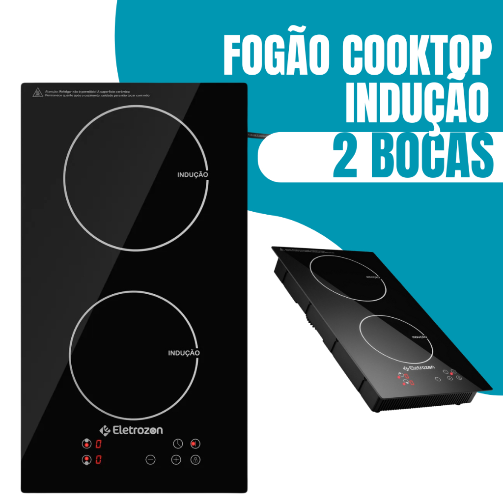 Cooktop de Indução 2 Bocas Preto Painel Touch Trava de Segurança e Tecnologia Avançada