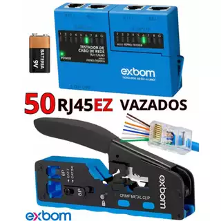 Alicate Crimpar Rj45 Vazado + Testador + 50 Rj45 Ez Passagem