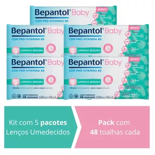 Kit 5 Lenços Umedecidos Proteção Antibac 48un cada Bepantol em Oferta na Shopee