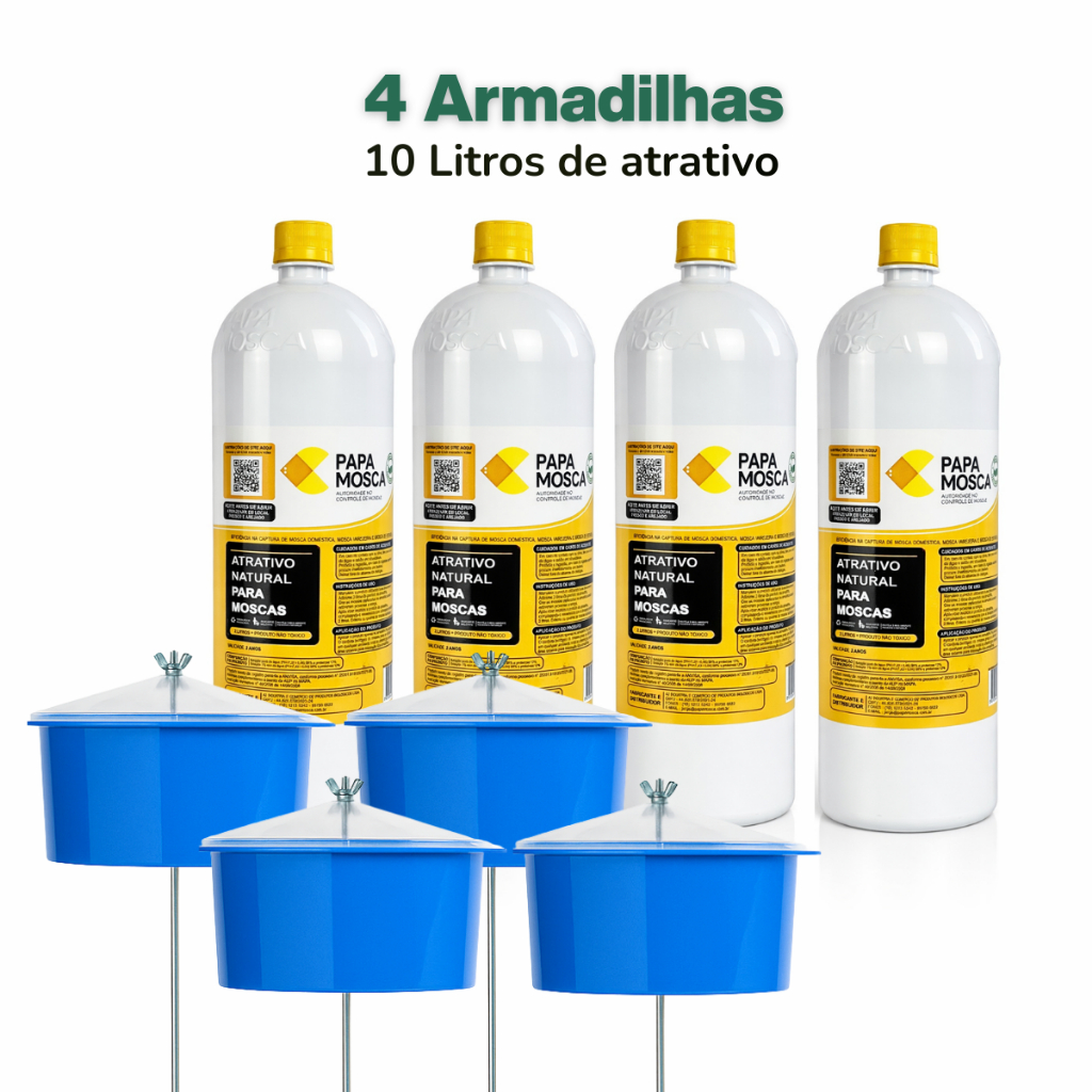 Captor de Mosca 4 Armadilhas para Mosca, Varejeira, Mutuca 10 Litros de ...