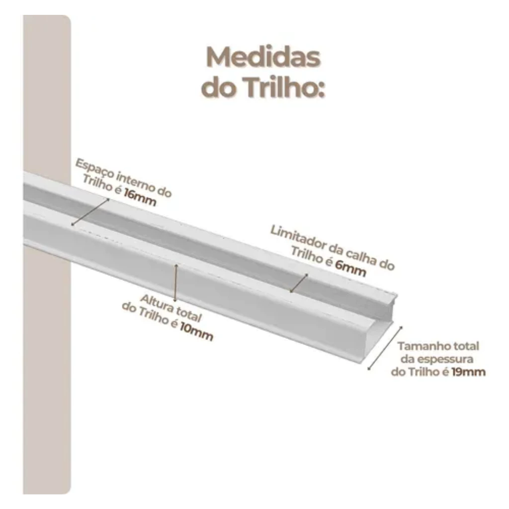 Trilho Suíço Simples Max Alumínio Branco Presilhas + Deslizantes + Terminais + Parafusos para instalação — foto 2 de 4