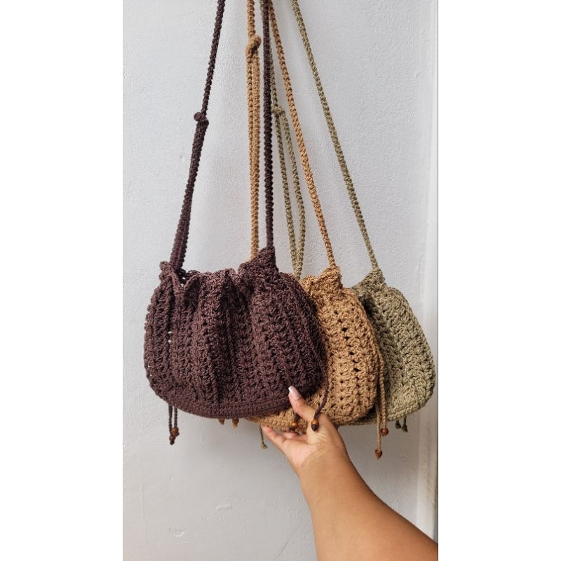 Bolsa Bucket Bag em Crochê Feminina Artesanal com Alça Transversal