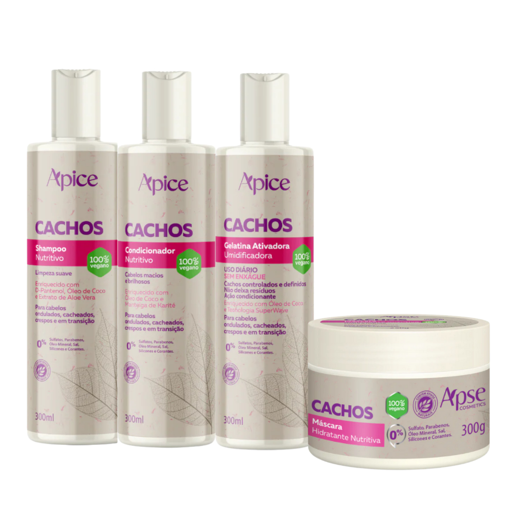 Kit Apice Shampoo Condicionador Gelatina Ativadora de Cachos Máscara Cachos Nutrição 300ml em Oferta na Shopee
