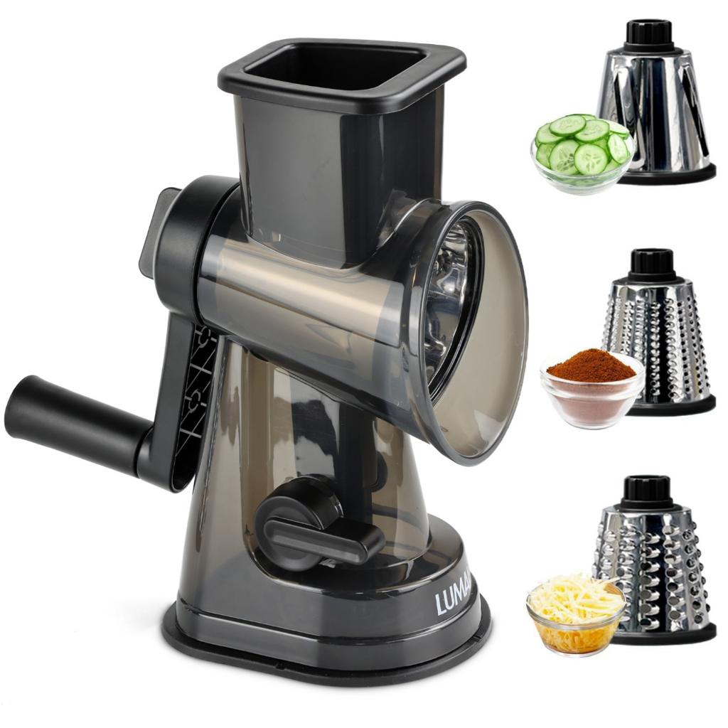 Lumai Ralador Fatiador de Legumes Verduras Alimentos Manivela 3 Lâminas Aço Inox Queijo Cozinha