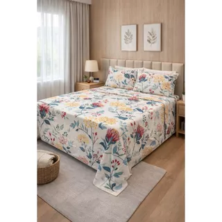 Jogo de Lençol Cama Solteiro Estampado / Liso 3pç C/Elástico Micropercal 500 Fios de Luxo Toque Macio de Algodão em Oferta na Shopee