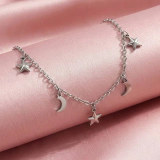 Colar Celestial Corações Estrelas em Aço Inoxidável 316L Prata Casual e Sofisticado