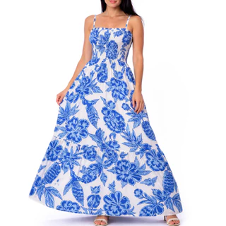 Vestido Longo Feminino Estampado Floral Alça Grossa Lastex Fresco Verão em Oferta na Shopee
