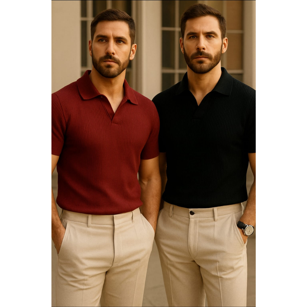 Kit 2 Gola Polo Italiana Texturizada Tipo Trico sem Bot o aberta 