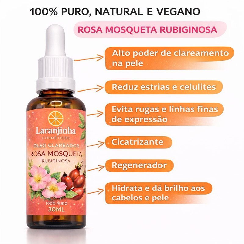 Óleo Vegetal de Rosa Mosqueta Rubiginosa 100% Puro Clareia, Hidrata e ...