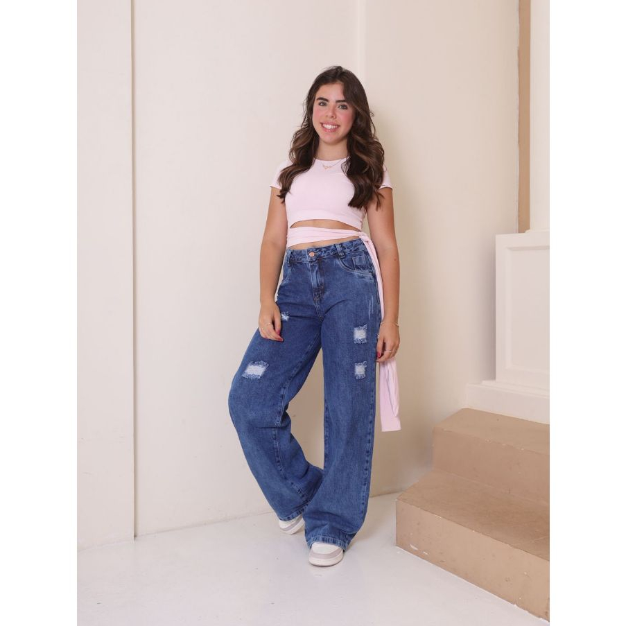 Calça Jeans Wide Leg Meninas Adolescente Infantil Juvenil Com