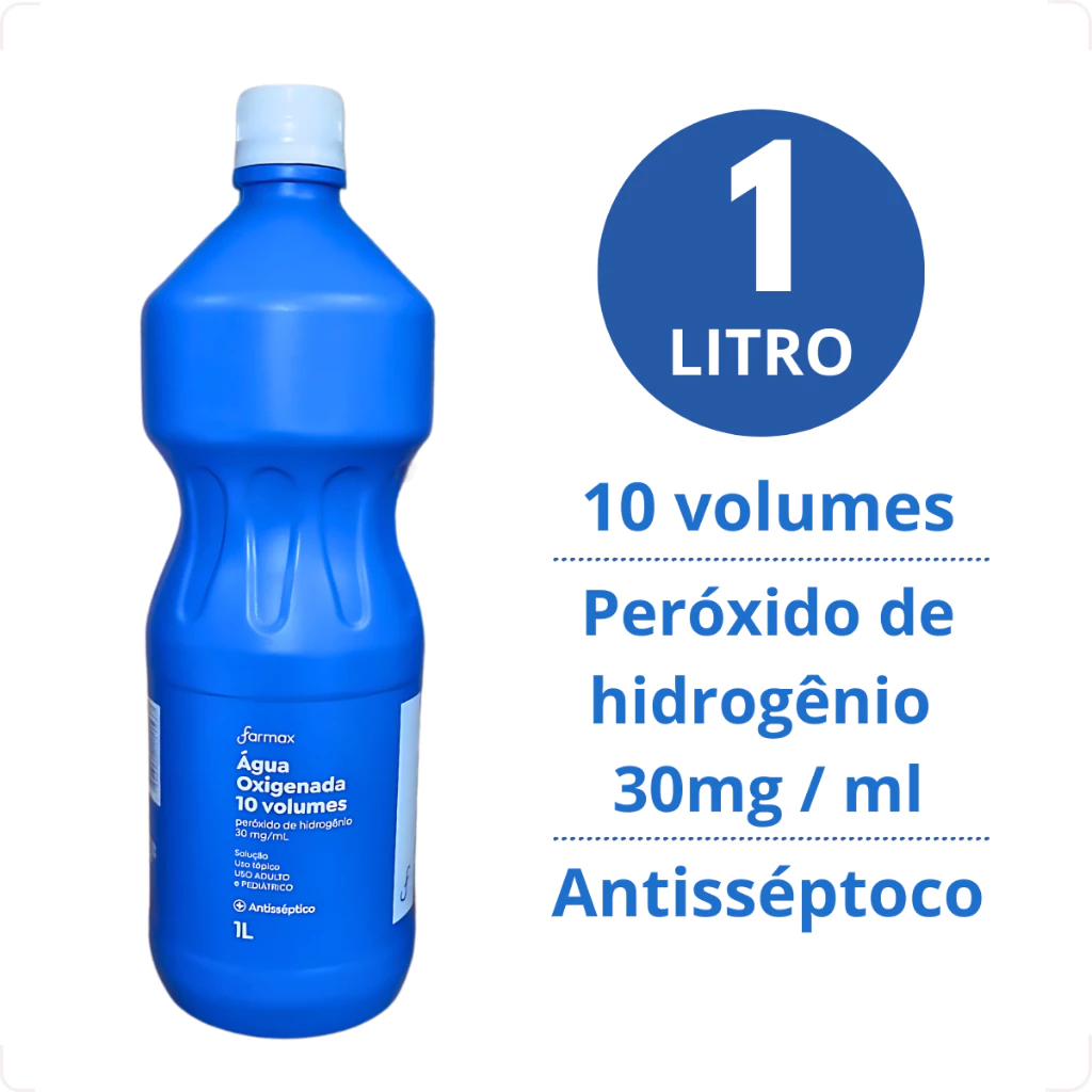 Agua Oxigenada 10 Volumes Antisséptico 1 Litro Limpeza de Ferimentos ...