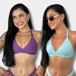 Biquíni Sustentação Top Fixo Parte de Cima Cor Lisa Sem Bojo em Oferta na Shopee