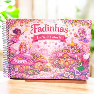 LIVRO DE COLORIR FADINHAS com 50 DESENHOS e capa dura holográfica em Oferta na Shopee